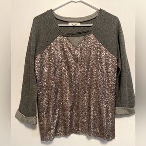 Gray and Silver Sequin Women's Top